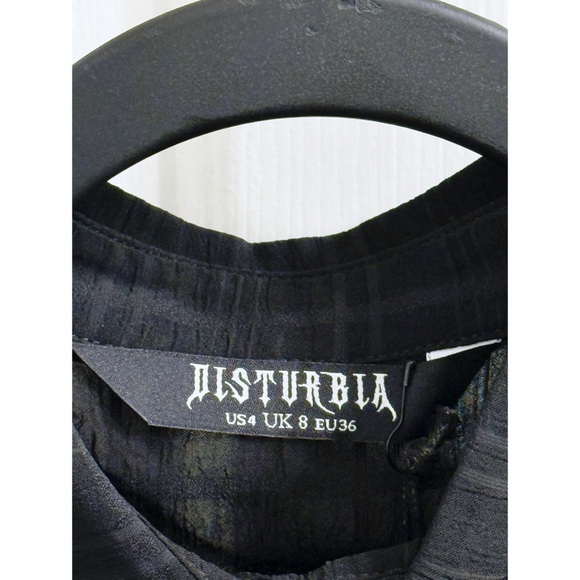 Disturbia Recluse Check Chiffon Button Up Shirt in Black - Picture 4 of 7